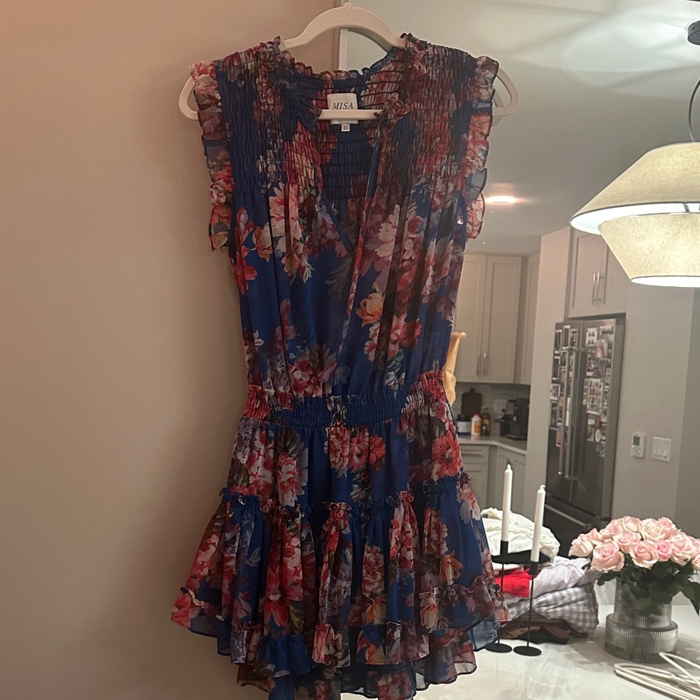 Misa Los Angeles Floral Mini Dress - Blue and Red